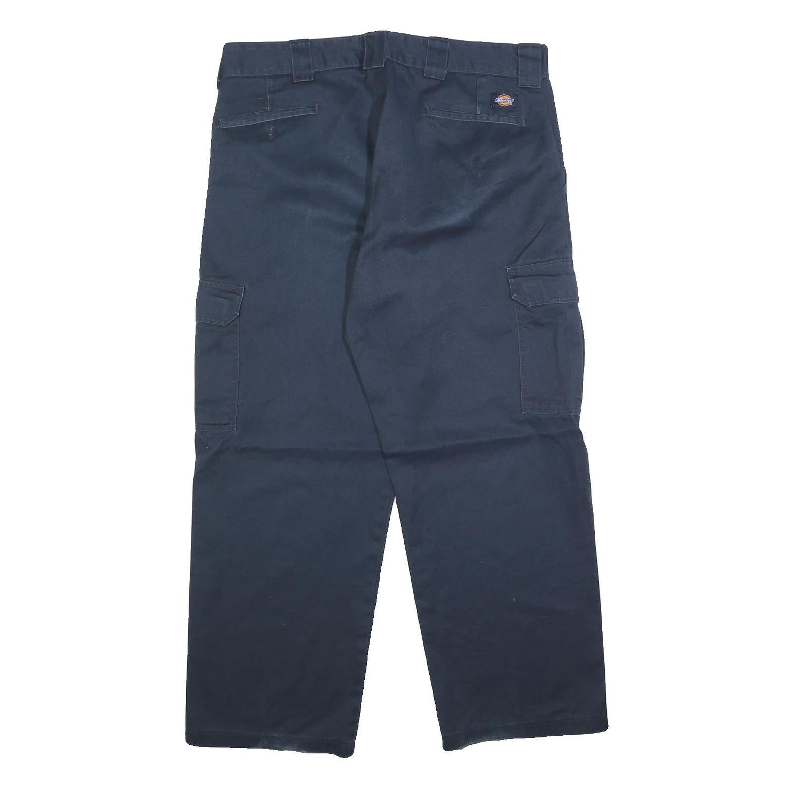 DICKIES Mens Cotton Blend Navy Relaxed Cargo Trousers W38 L30 Workwear Utility