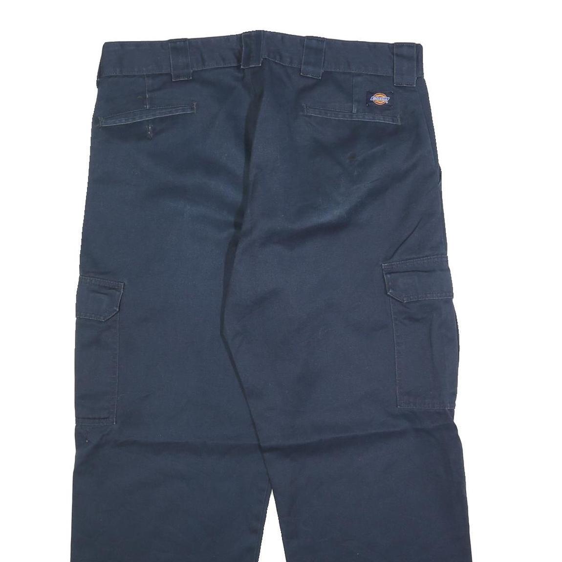 DICKIES Mens Cotton Blend Navy Relaxed Cargo Trousers W38 L30 Workwear Utility