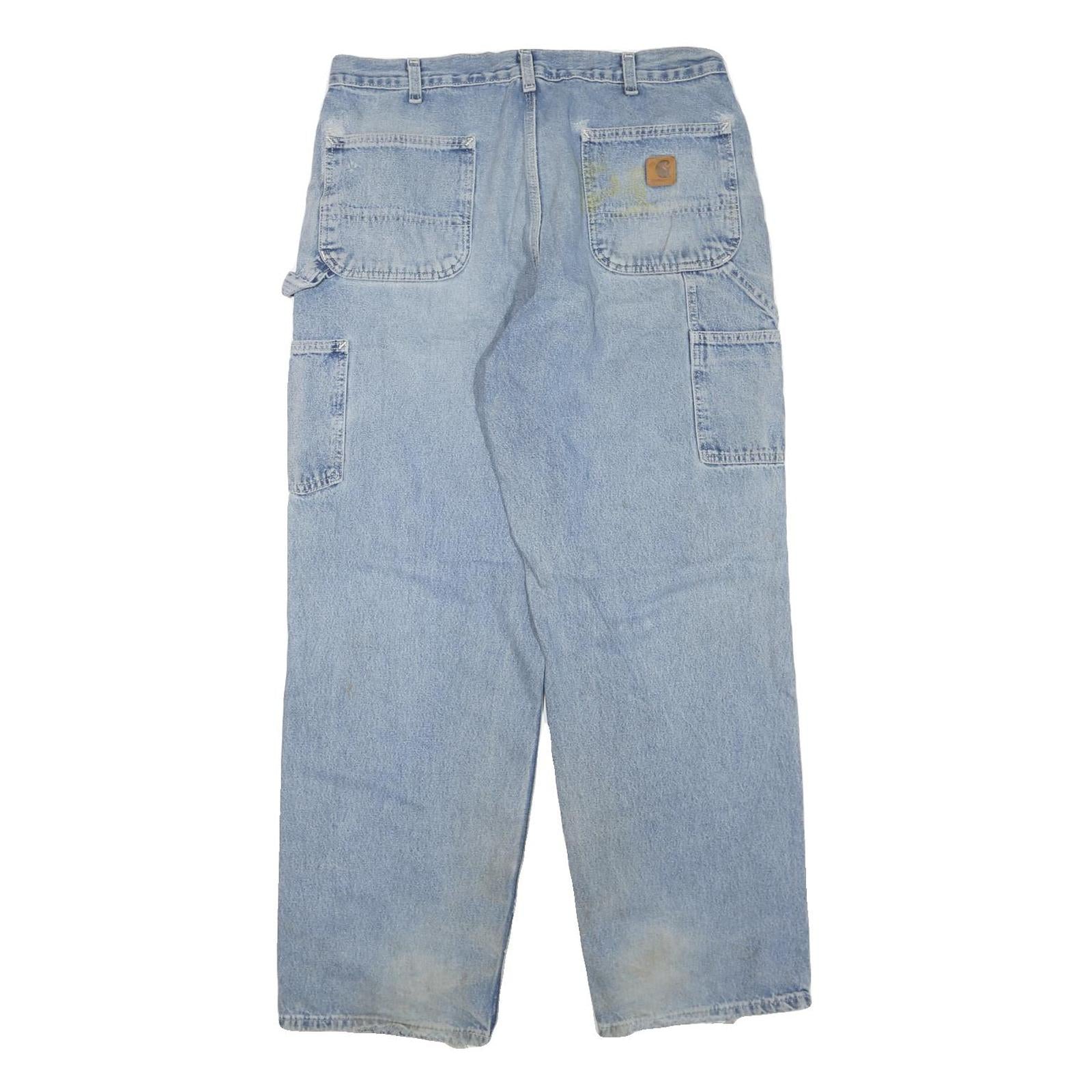 CARHARTT Mens Light Blue Regular Fit Straight Denim Jeans W36 L32 Workwear Zip