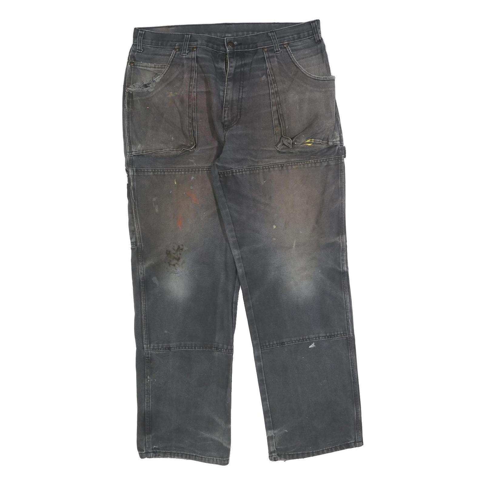 DICKIES Mens Cotton Blend Black Regular Straight Trousers W34 L32 Workwear