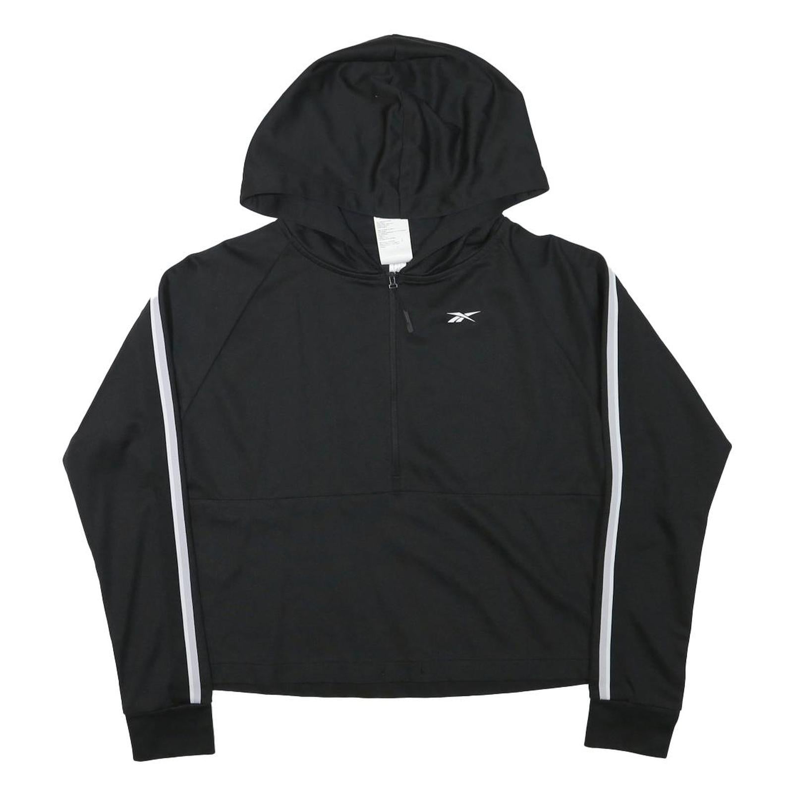 REEBOK Womens Black & White Hooded Jacket XS Polyester Blend Zip Casual