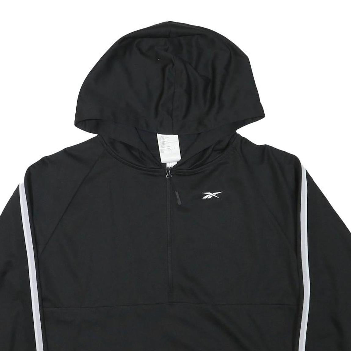 REEBOK Womens Black & White Hooded Jacket XS Polyester Blend Zip Casual