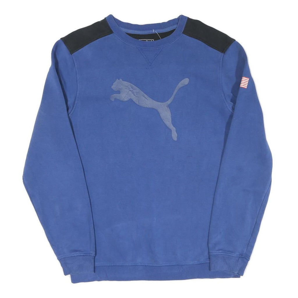 PUMA Mens Blue & Black Sweatshirt Crew Neck S Cotton Logo Graphic