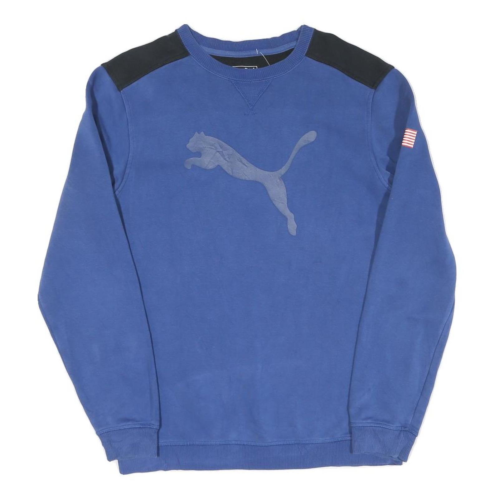 PUMA Mens Blue & Black Sweatshirt Crew Neck S Cotton Logo Graphic