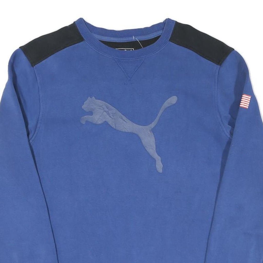 PUMA Mens Blue & Black Sweatshirt Crew Neck S Cotton Logo Graphic