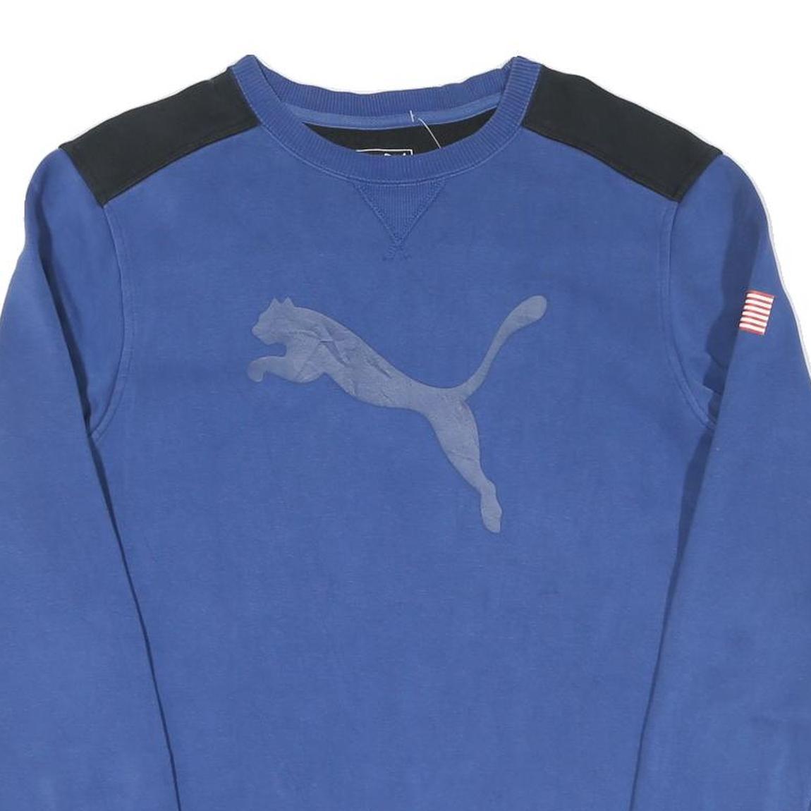 PUMA Mens Blue & Black Sweatshirt Crew Neck S Cotton Logo Graphic