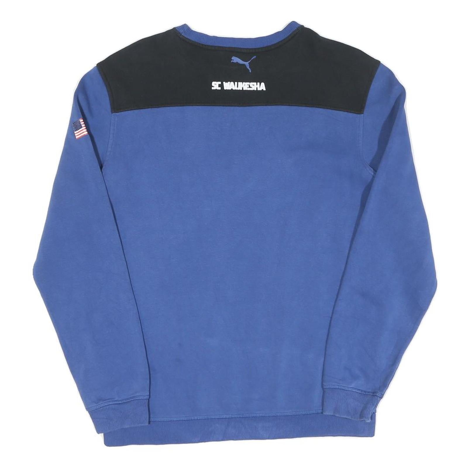 PUMA Mens Blue & Black Sweatshirt Crew Neck S Cotton Logo Graphic