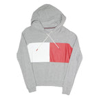 TOMMY HILFIGER Womens Grey White & Red Colourblock Pullover Hoodie S Cotton