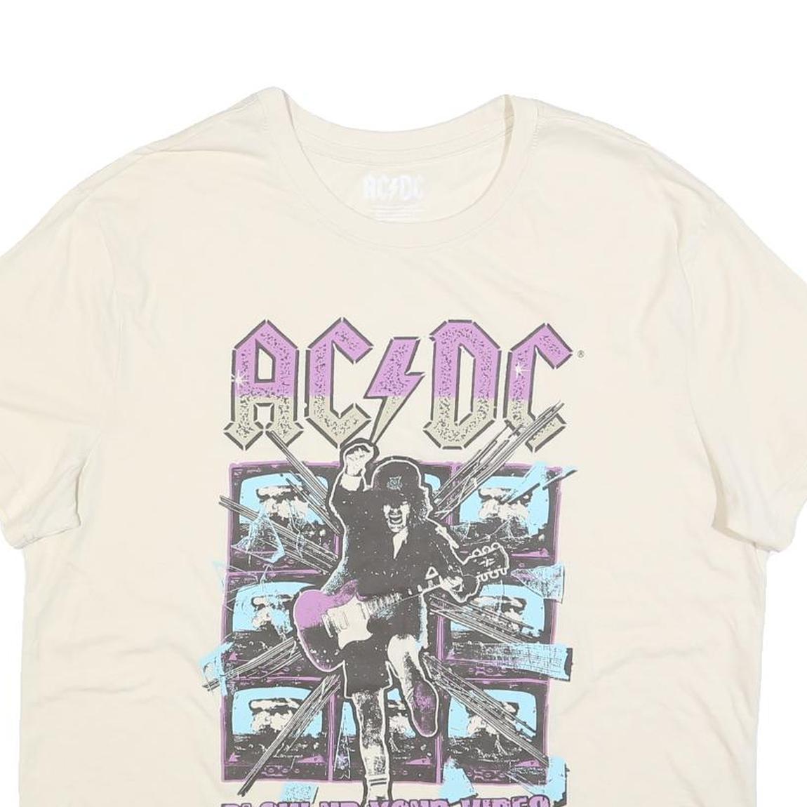 ACDC Womens Cream Band T-Shirt XL Short Sleeve Crew Neck Rock Graphic