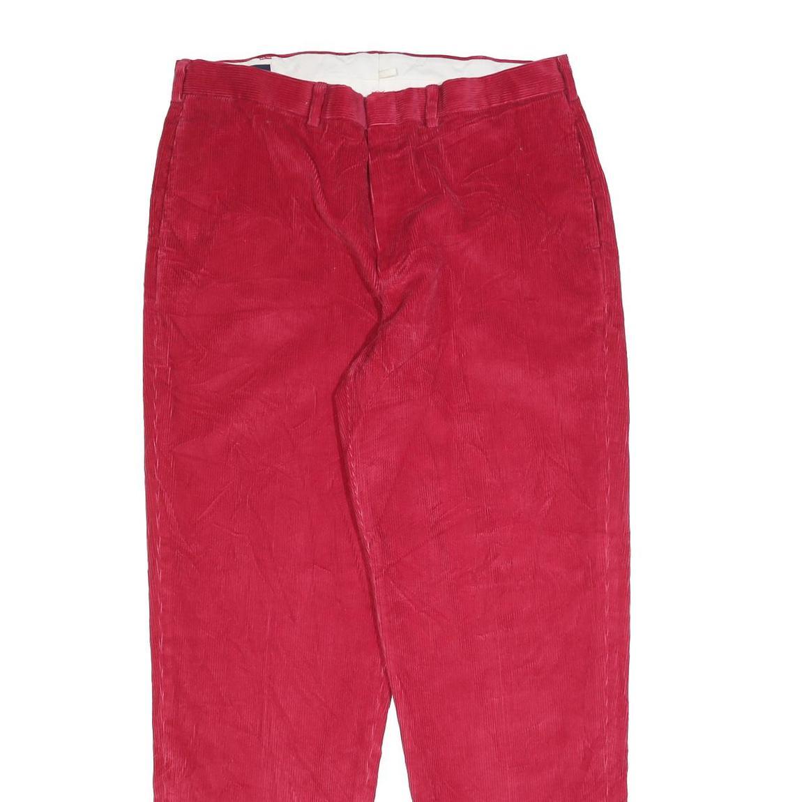 LANDS END Mens Cotton Red Relaxed Straight Trousers W37 L33 Casual Classic Zip