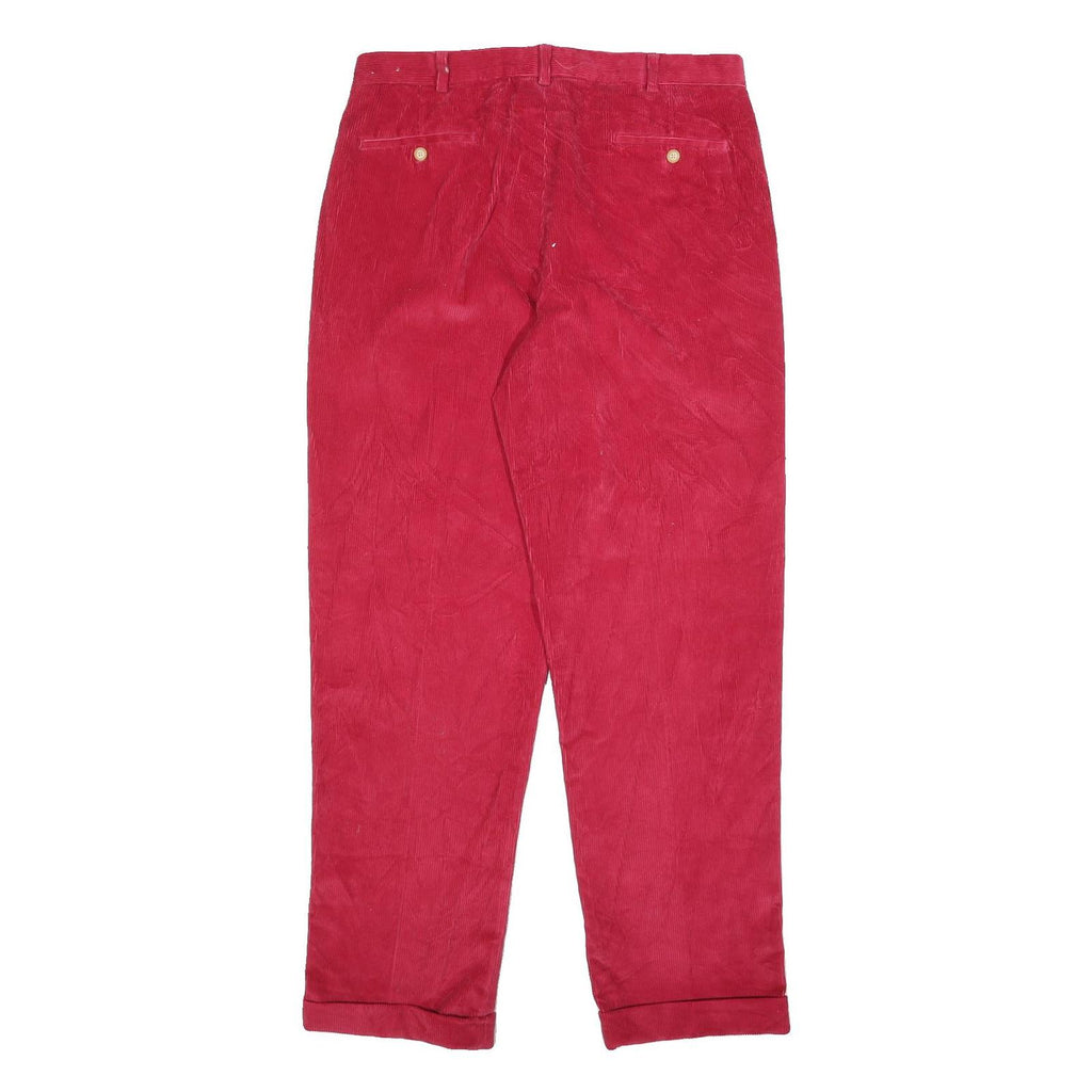 LANDS END Mens Cotton Red Relaxed Straight Trousers W37 L33 Casual Classic Zip