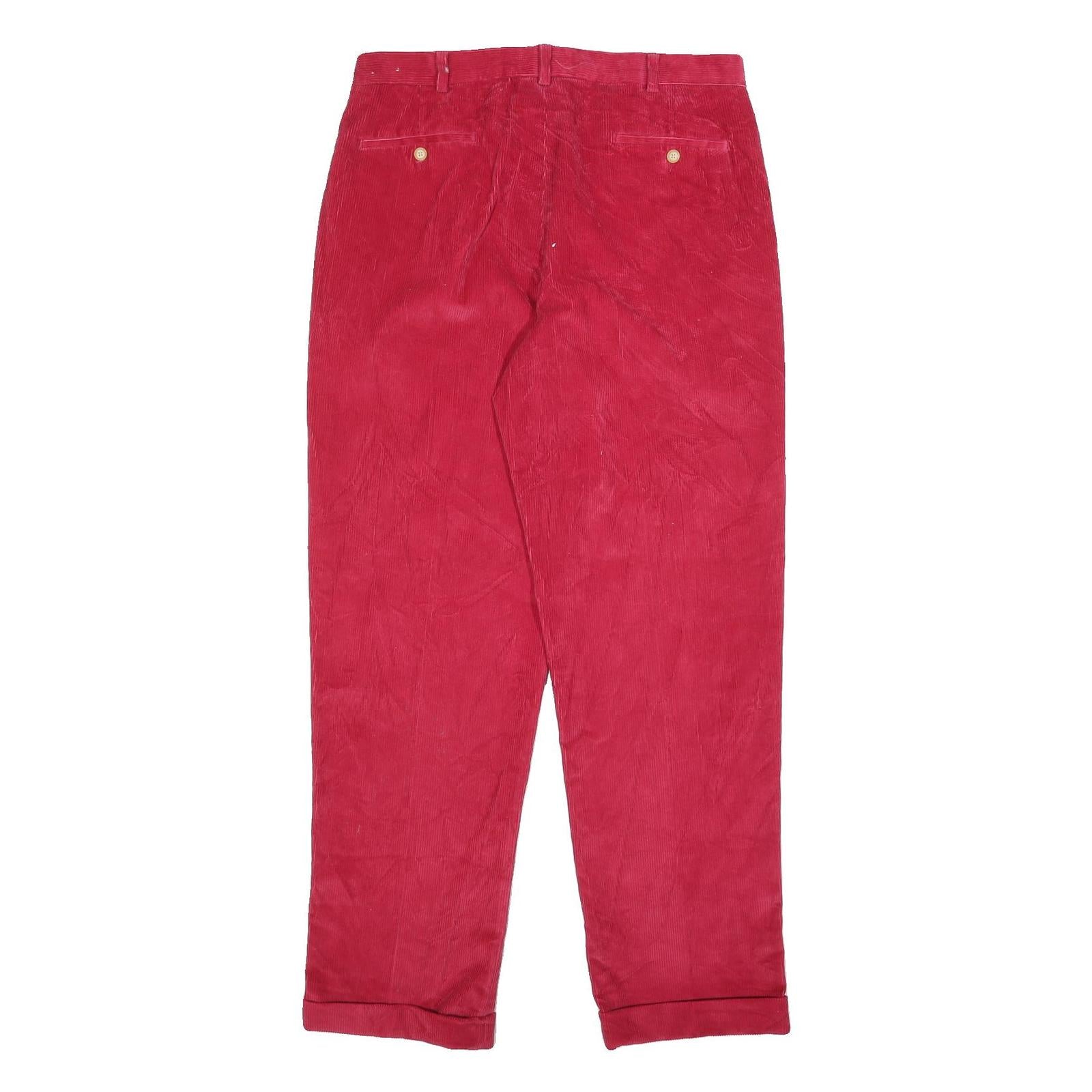 LANDS END Mens Cotton Red Relaxed Straight Trousers W37 L33 Casual Classic Zip
