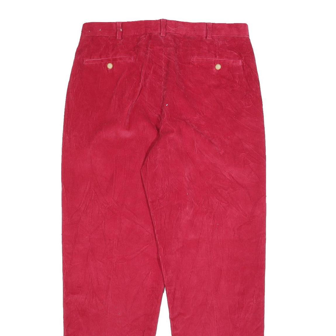 LANDS END Mens Cotton Red Relaxed Straight Trousers W37 L33 Casual Classic Zip