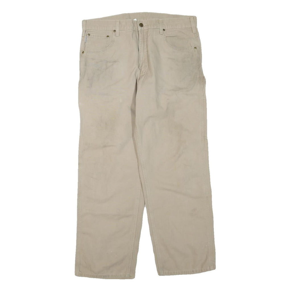 CARHARTT Mens Cotton Blend Beige Regular Fit Straight Leg Trousers W36 L30
