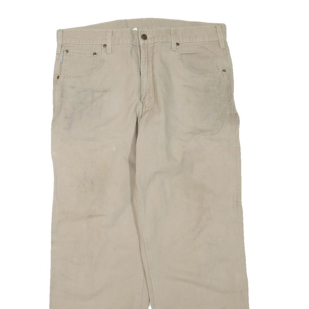 CARHARTT Mens Cotton Blend Beige Regular Fit Straight Leg Trousers W36 L30