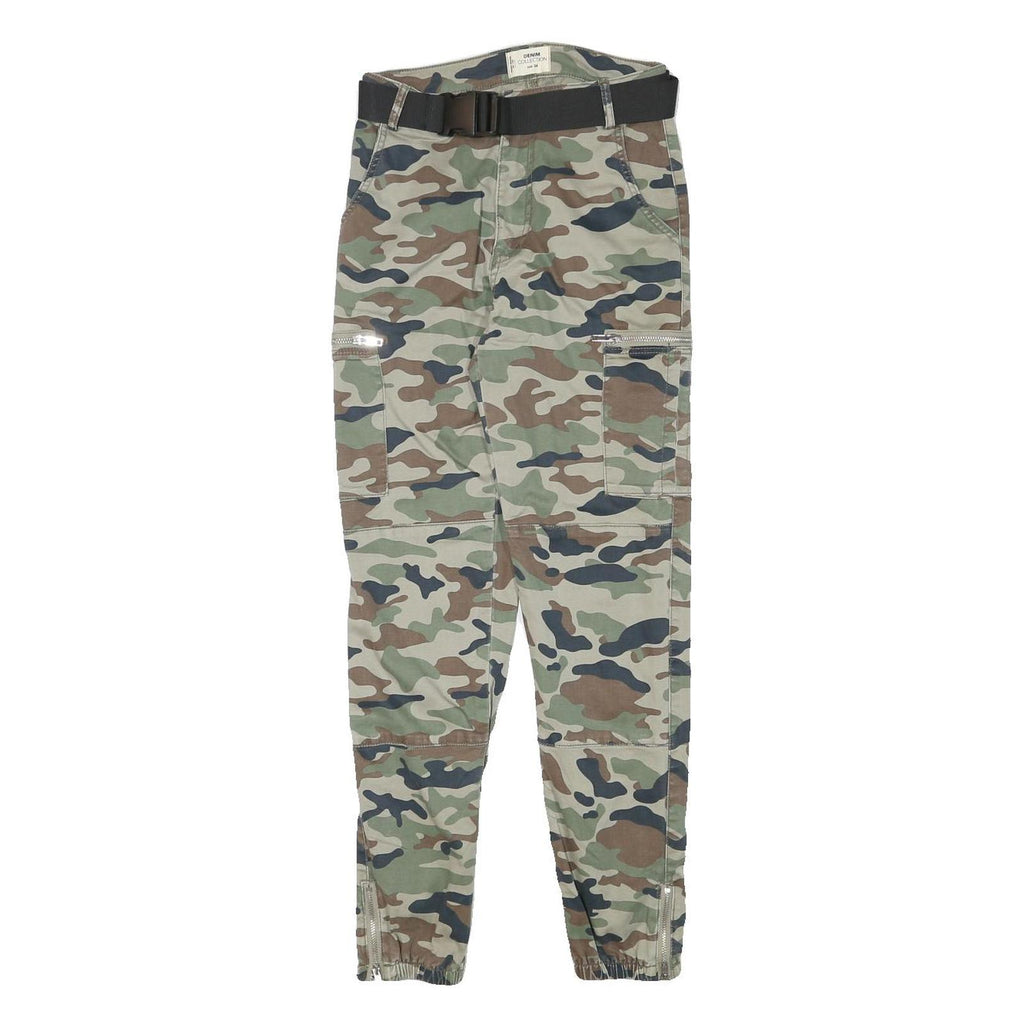 DENIM COLLECTION Womens Cotton Blend Camouflage Slim Leg Trousers W24 L27 Belted
