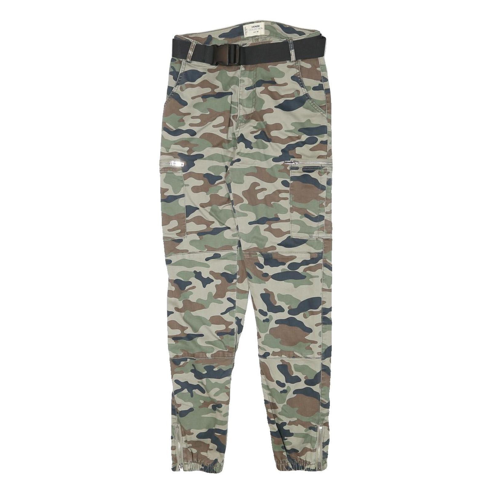 DENIM COLLECTION Womens Cotton Blend Camouflage Slim Leg Trousers W24 L27 Belted