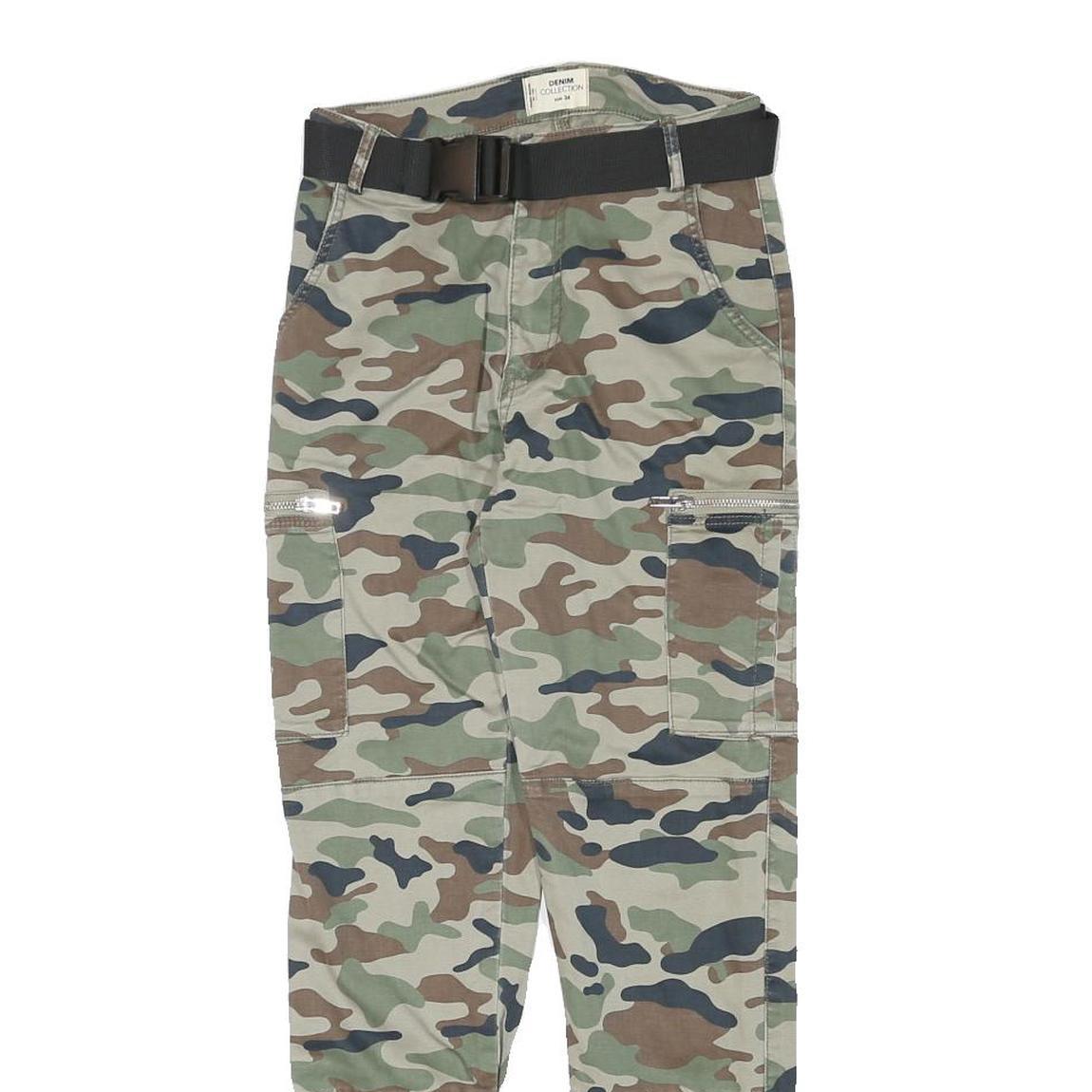 DENIM COLLECTION Womens Cotton Blend Camouflage Slim Leg Trousers W24 L27 Belted