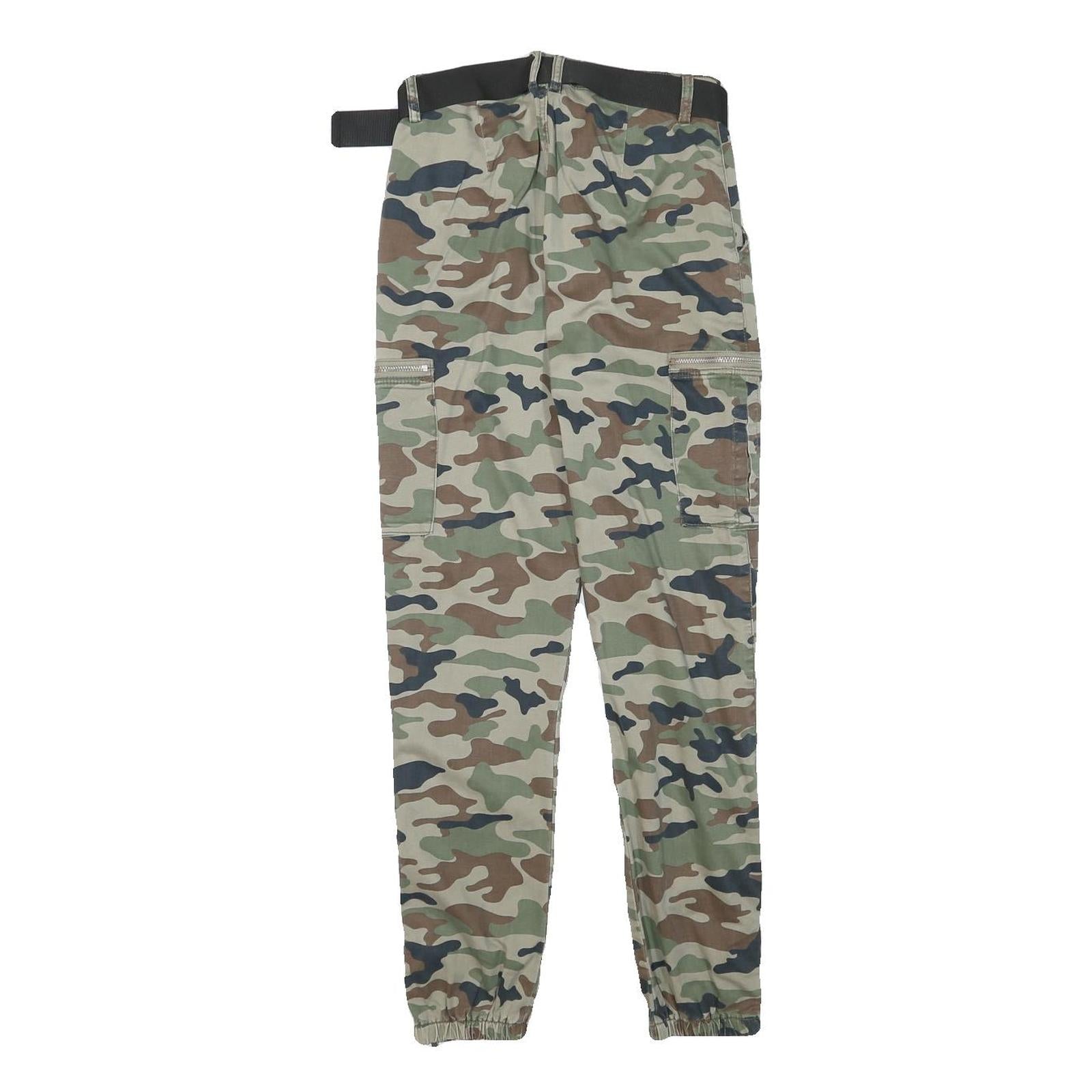 DENIM COLLECTION Womens Cotton Blend Camouflage Slim Leg Trousers W24 L27 Belted