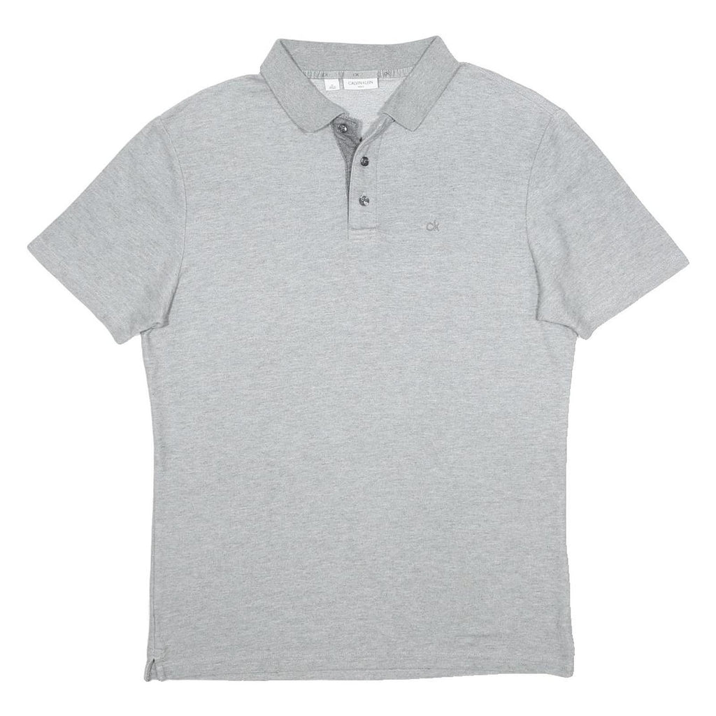 CALVIN KLEIN Mens Grey Polo Shirt Short Sleeve Plain M Cotton Blend Casual