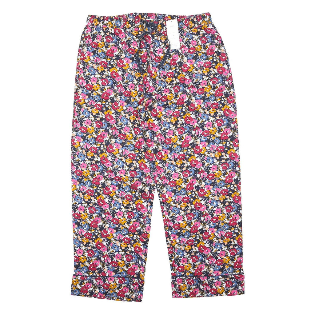 M&S Womens Cotton Blend Floral Loose Trousers W34 L30 Drawstring Waist