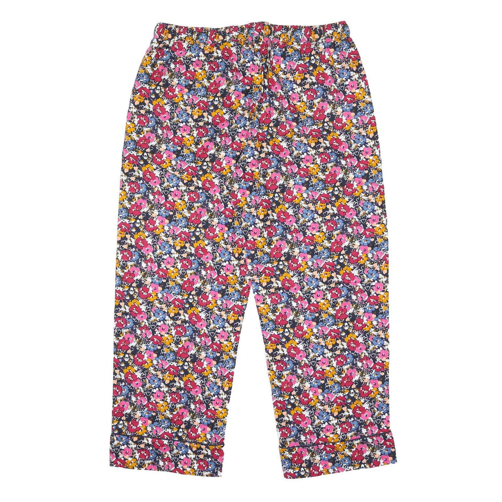 M&S Womens Cotton Blend Floral Loose Trousers W34 L30 Drawstring Waist