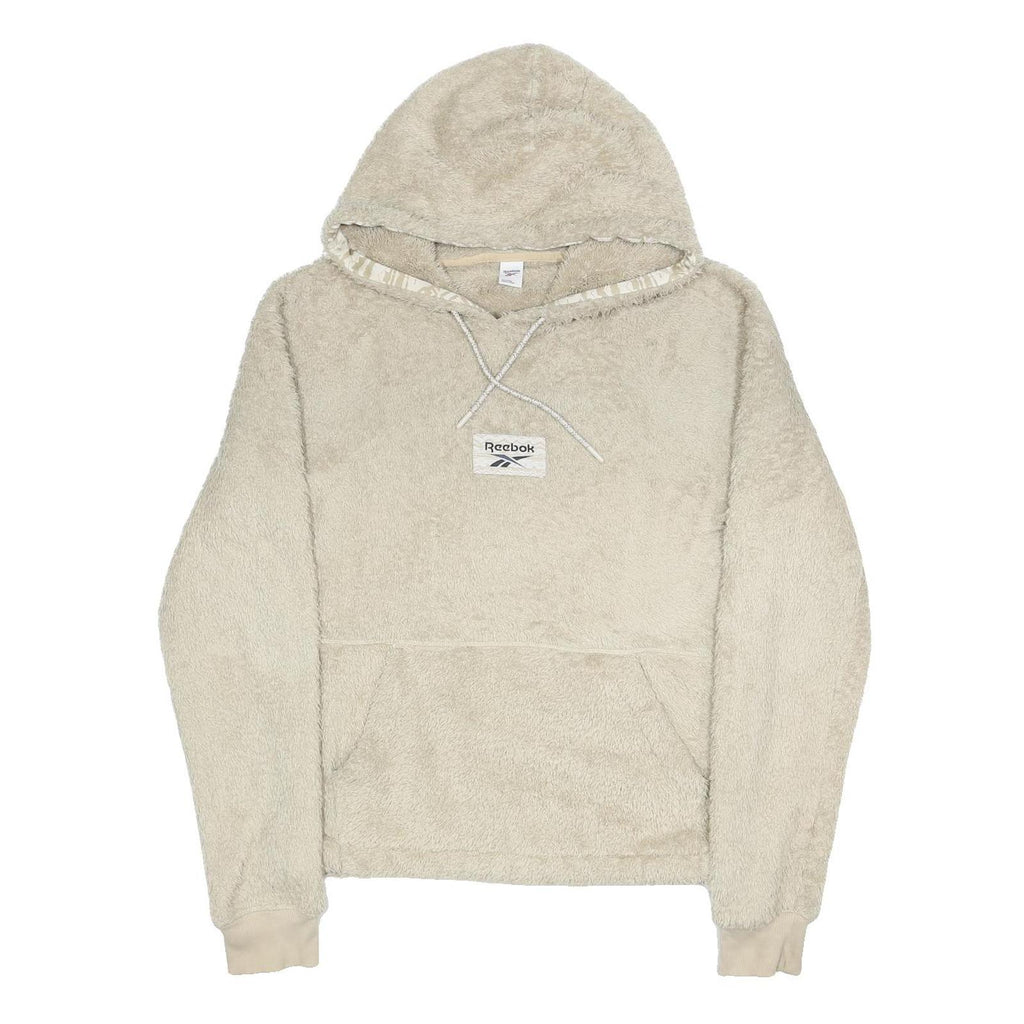REEBOK Womens Beige Plush Hoodie S Fleece Pullover Hooded Sweatshirt Cozy