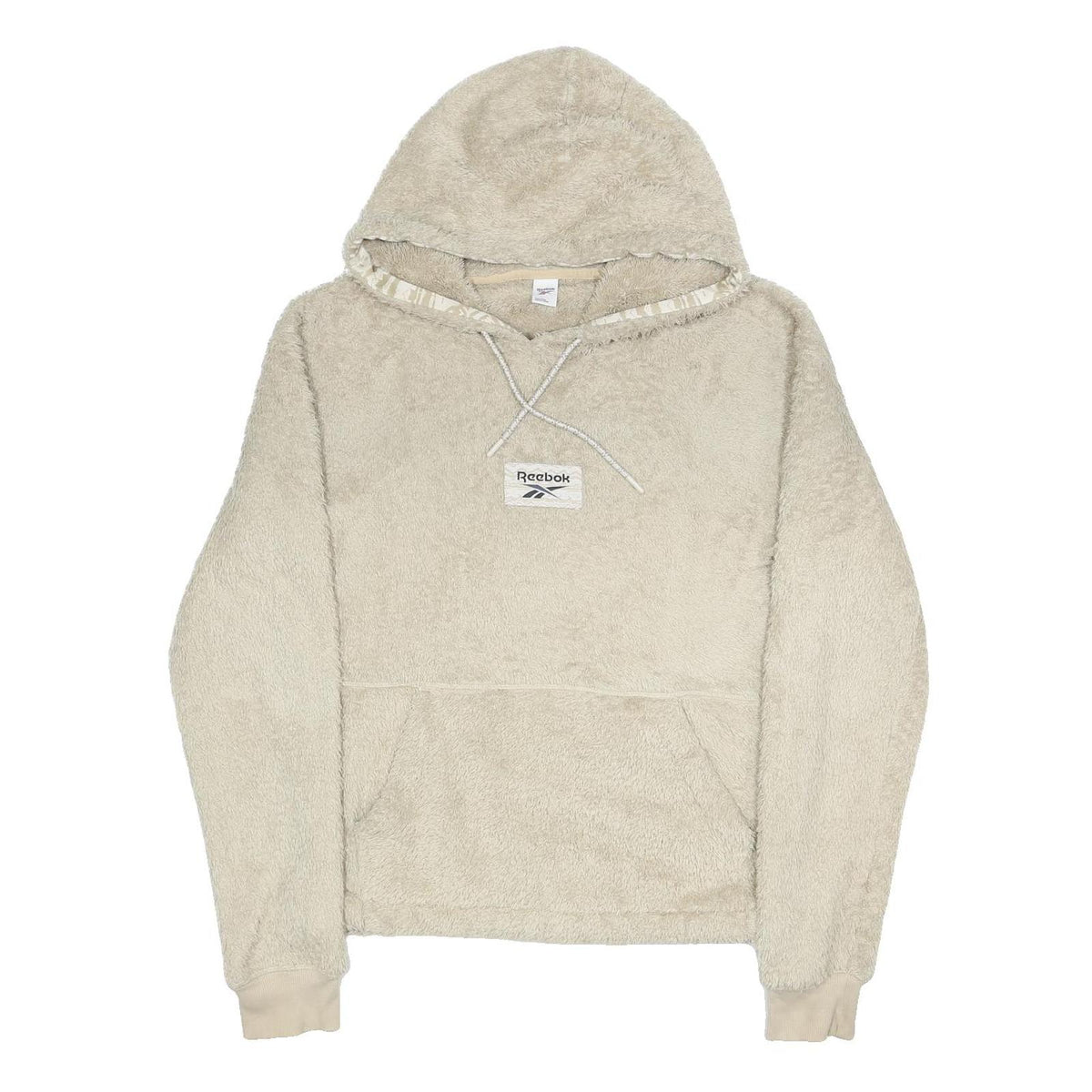REEBOK Womens Beige Plush Hoodie S Fleece Pullover Hooded Sweatshirt Cozy