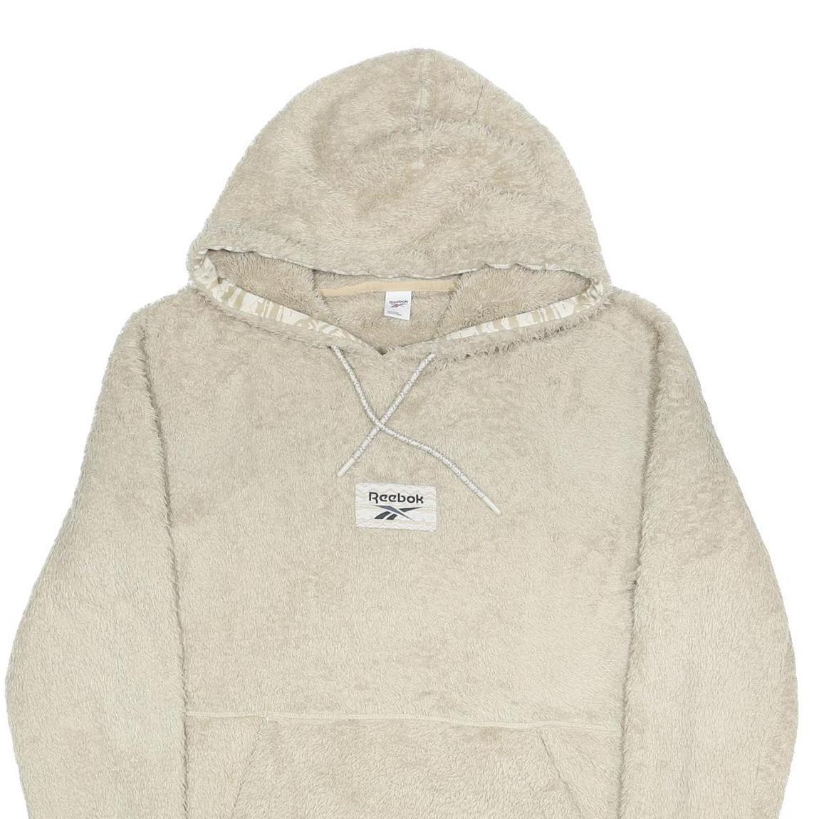 REEBOK Womens Beige Plush Hoodie S Fleece Pullover Hooded Sweatshirt Cozy