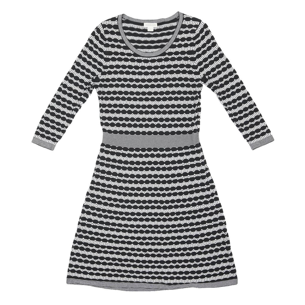 MONSOON Womens Black & White Day Cotton Blend Dress UK 12 Striped Pattern 3/4