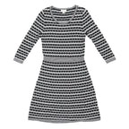 MONSOON Womens Black & White Day Cotton Blend Dress UK 12 Striped Pattern 3/4