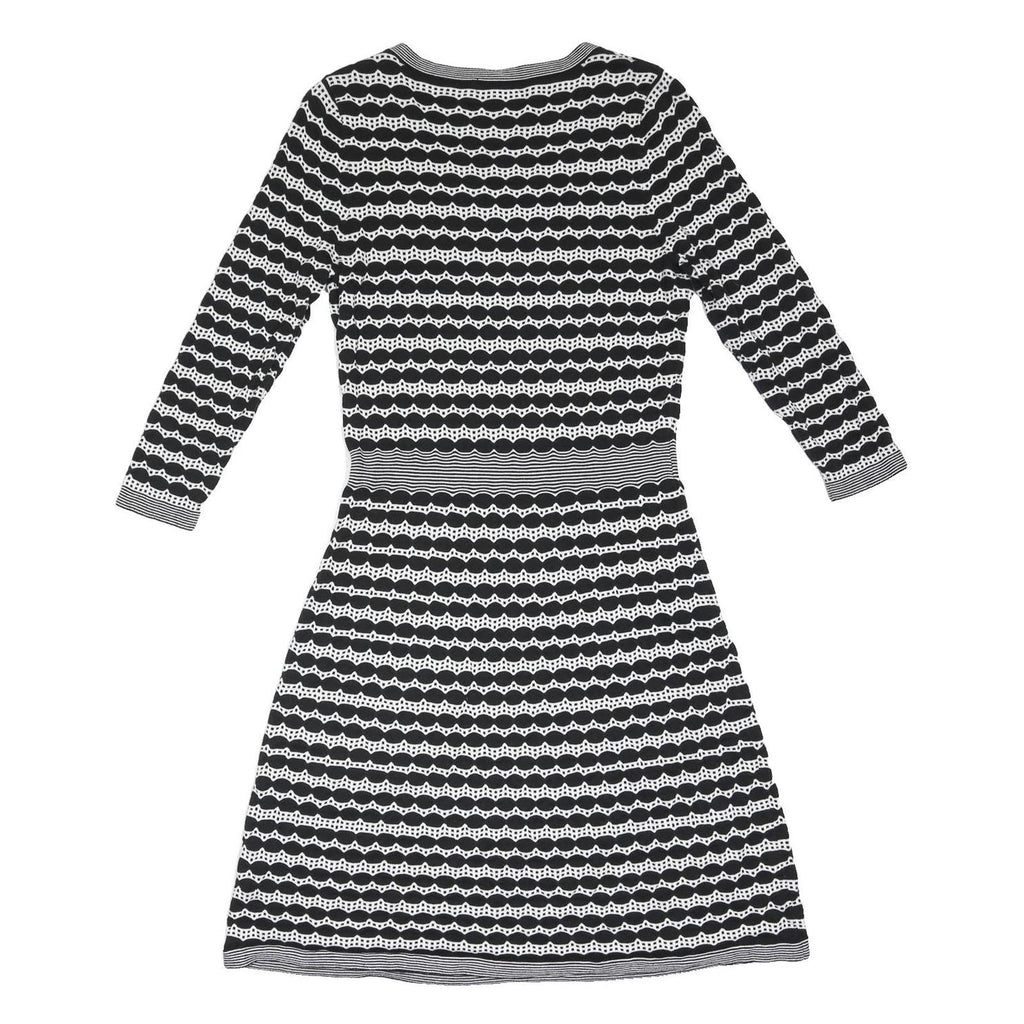 MONSOON Womens Black & White Day Cotton Blend Dress UK 12 Striped Pattern 3/4