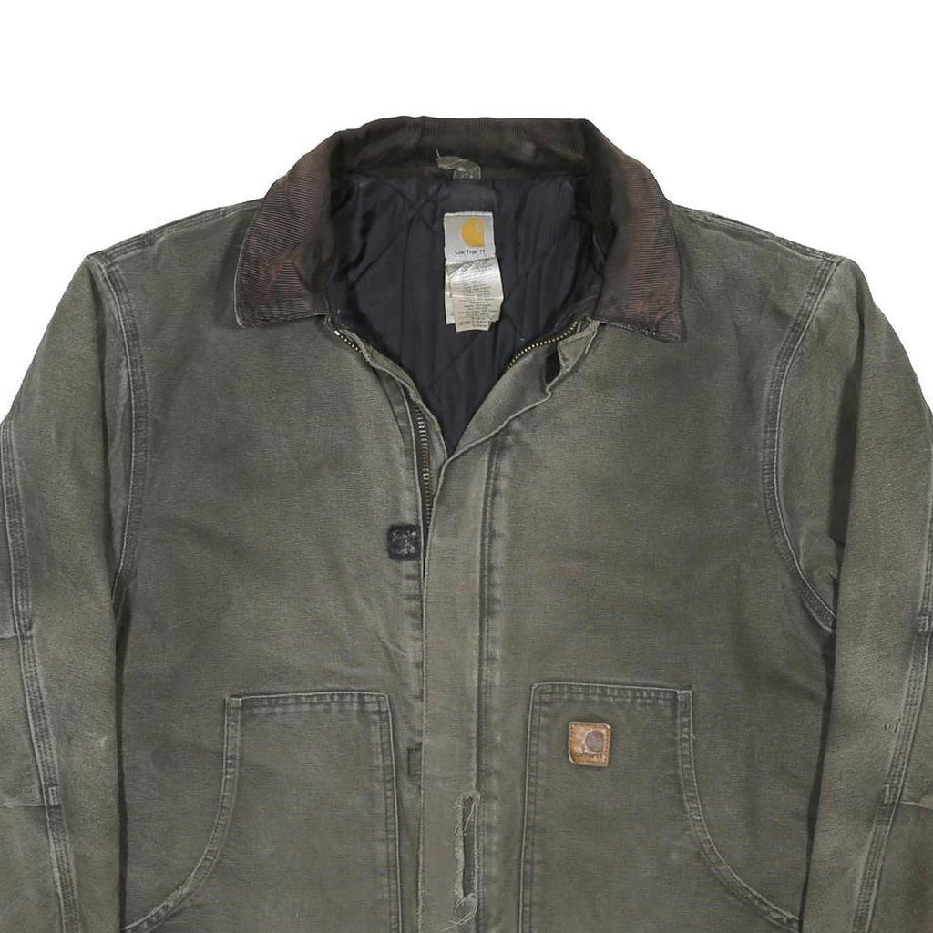 CARHARTT Mens Green Cotton Canvas Workwear Jacket XL Relaxed Fit Zip Up Pockets