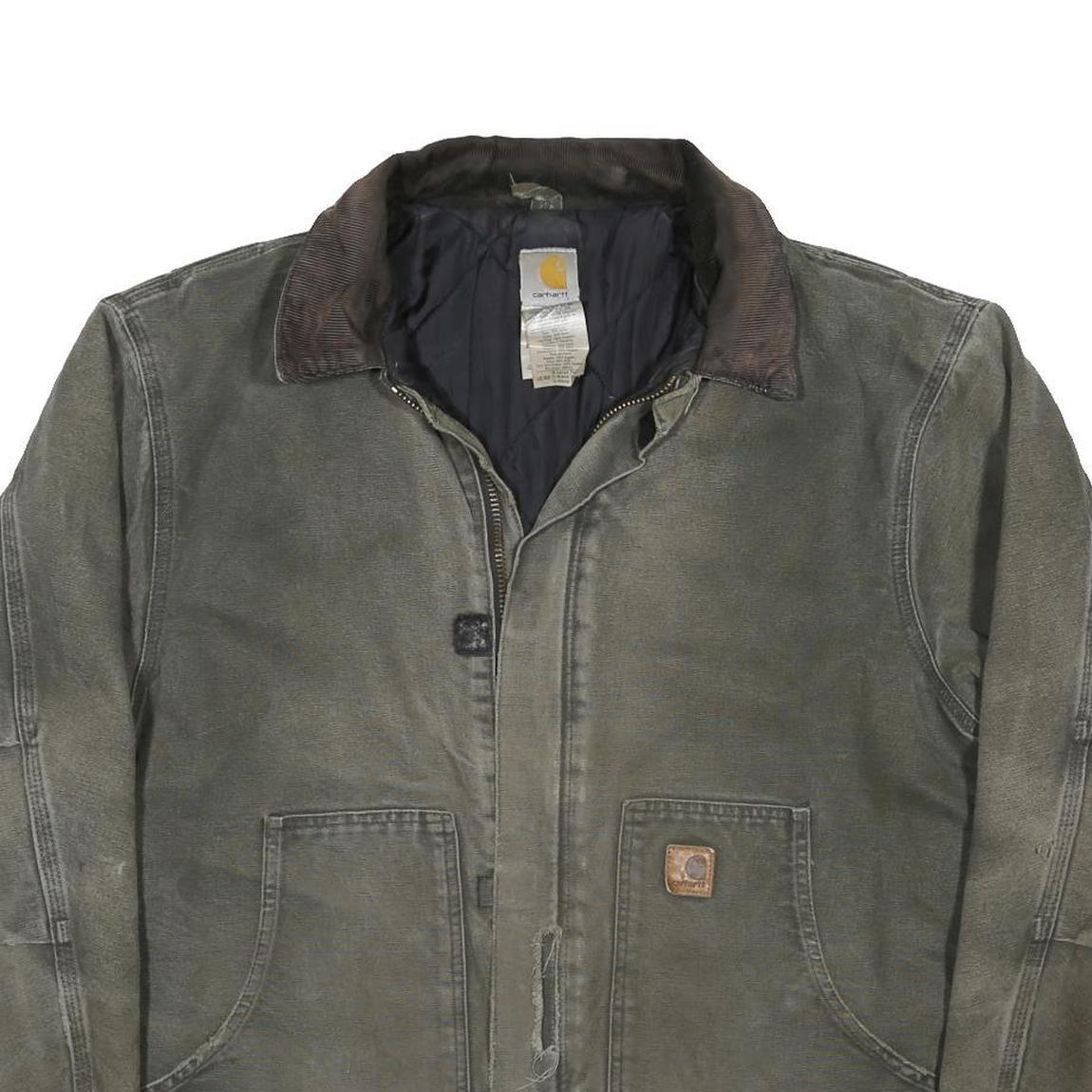 CARHARTT Mens Green Cotton Canvas Workwear Jacket XL Relaxed Fit Zip Up Pockets