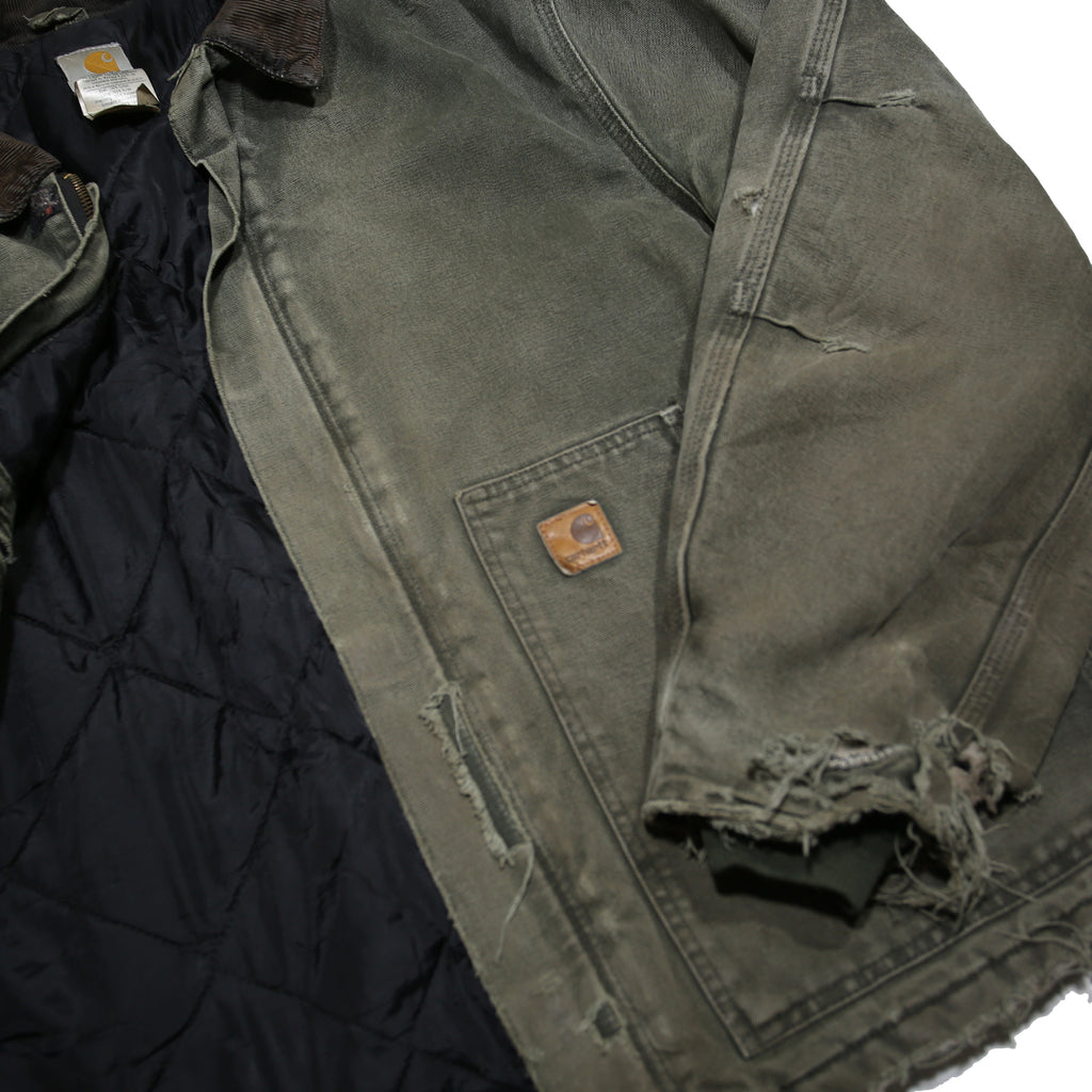 CARHARTT Mens Green Cotton Canvas Workwear Jacket XL Relaxed Fit Zip Up Pockets