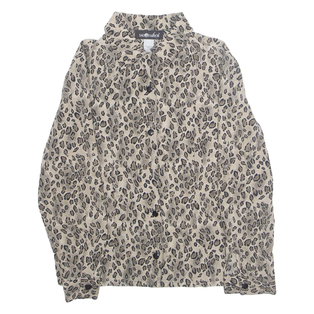 SAG HARBOR Womens Printed Blouse Brown Collared Long Sleeve Animal Print S