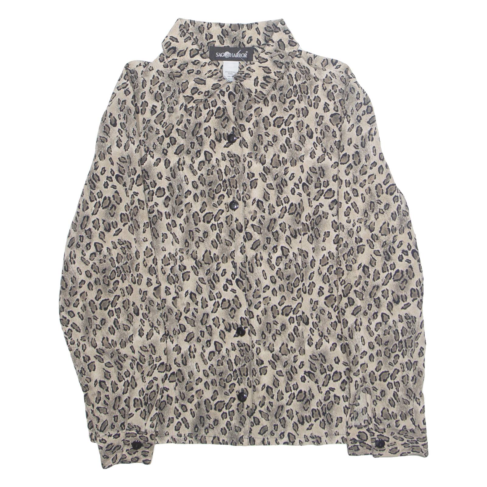 SAG HARBOR Womens Printed Blouse Brown Collared Long Sleeve Animal Print S