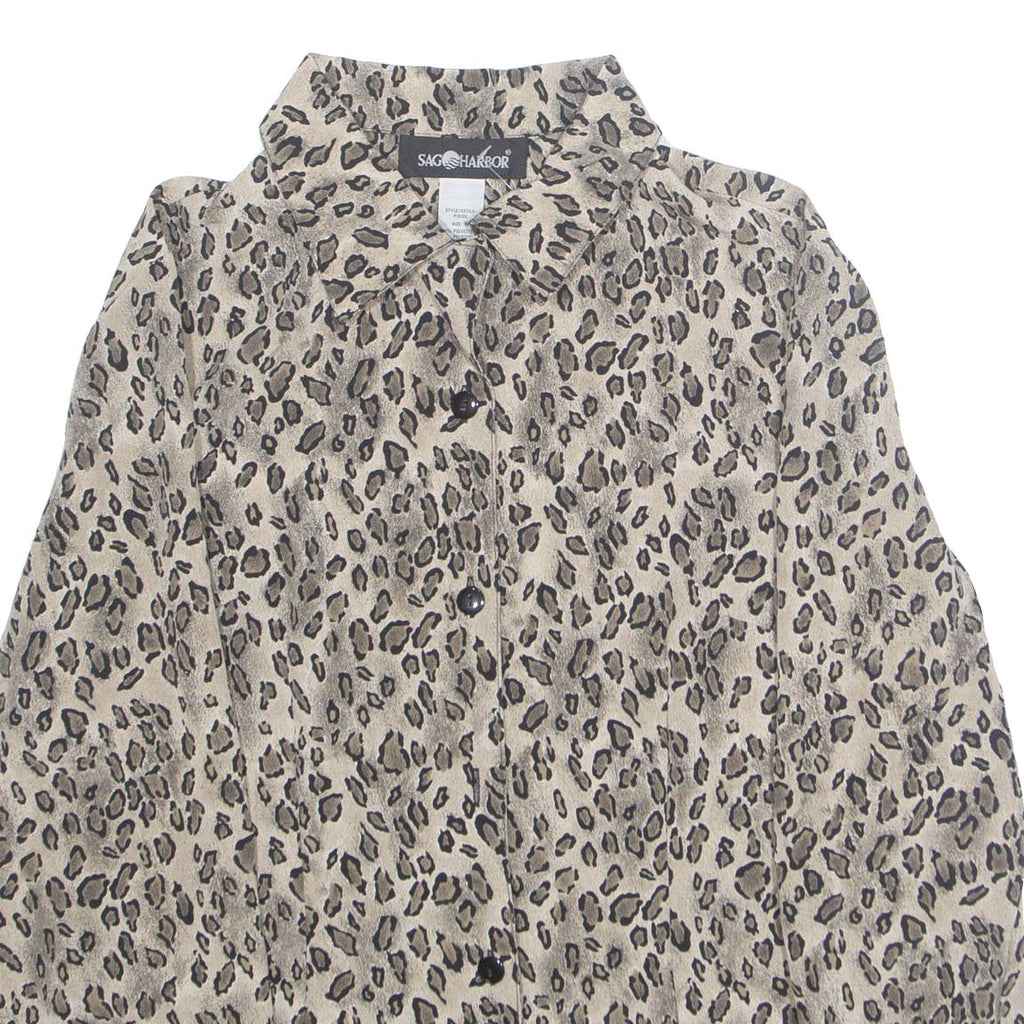 SAG HARBOR Womens Printed Blouse Brown Collared Long Sleeve Animal Print S