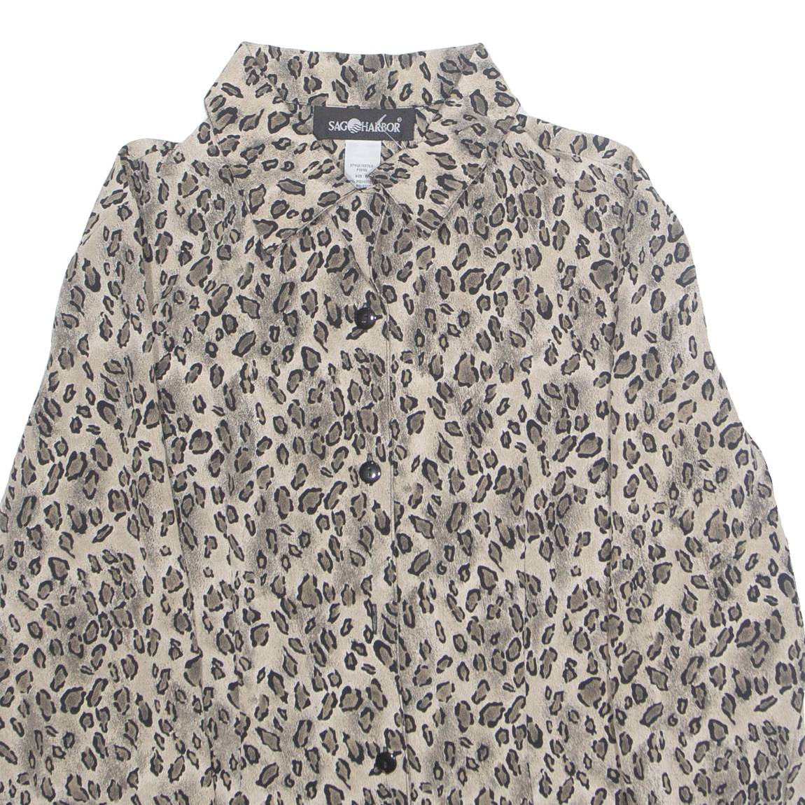 SAG HARBOR Womens Printed Blouse Brown Collared Long Sleeve Animal Print S