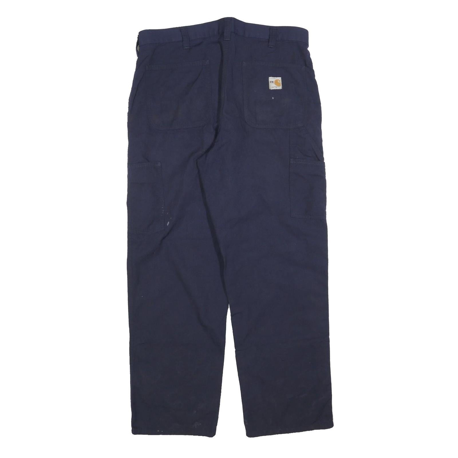 CARHARTT Mens Cotton Blend Navy Relaxed Straight Trousers W34 L32 Workwear Zip