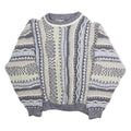 Mens Patterned Jumper Blue Crew Neck 90s Chunky Knit XS