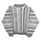 Mens Patterned Jumper Blue Crew Neck 90s Chunky Knit XS