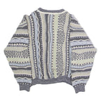 Mens Patterned Jumper Blue Crew Neck 90s Chunky Knit XS