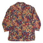 Womens Blue Red Yellow Floral Blouse 3/4 Sleeve Collared L Cotton Blend