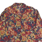 Womens Blue Red Yellow Floral Blouse 3/4 Sleeve Collared L Cotton Blend