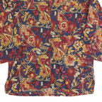 Womens Blue Red Yellow Floral Blouse 3/4 Sleeve Collared L Cotton Blend