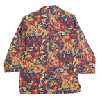 Womens Blue Red Yellow Floral Blouse 3/4 Sleeve Collared L Cotton Blend