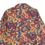 Womens Blue Red Yellow Floral Blouse 3/4 Sleeve Collared L Cotton Blend