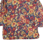 Womens Blue Red Yellow Floral Blouse 3/4 Sleeve Collared L Cotton Blend