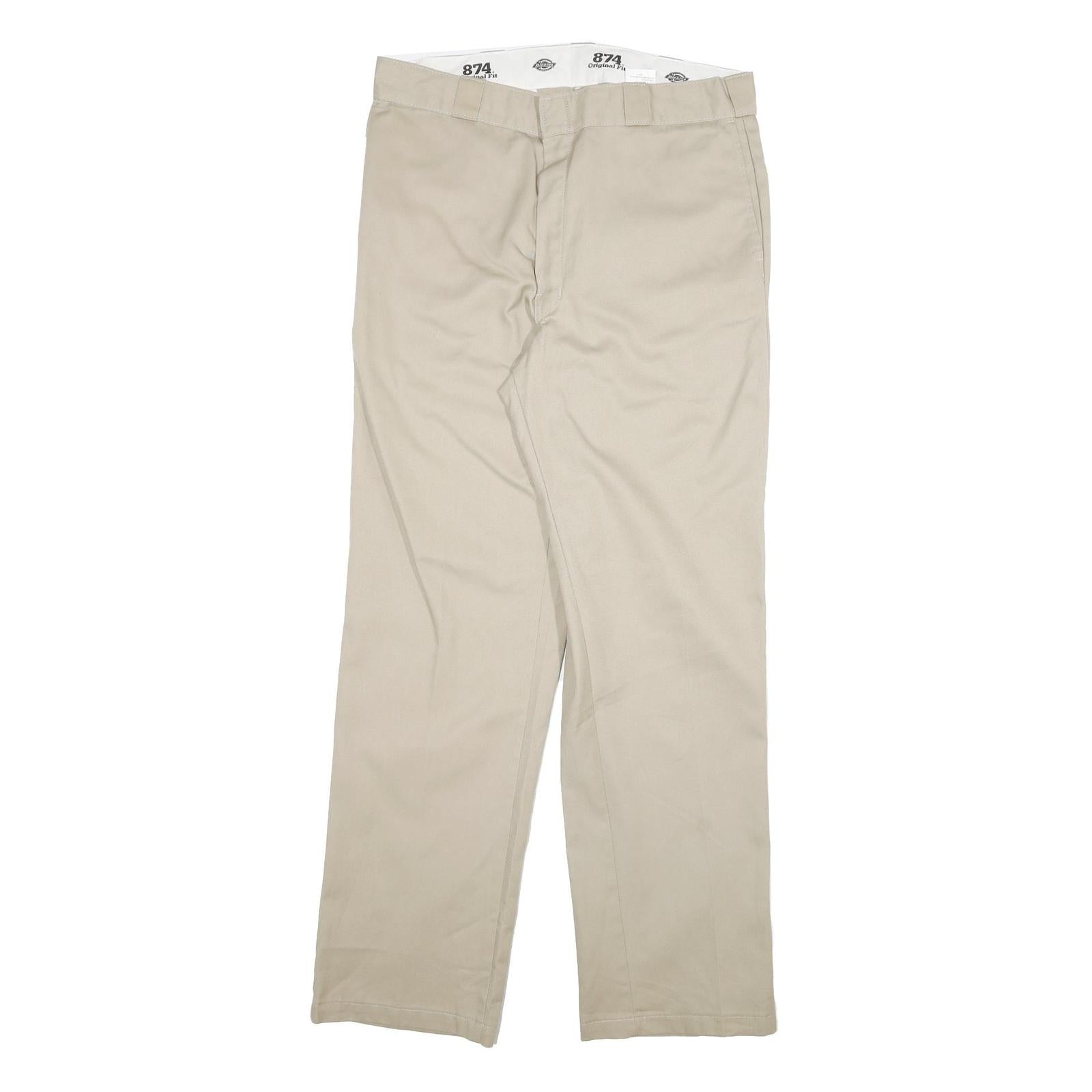DICKIES Mens Cotton Blend Beige Regular Straight Trousers W36 L34 Workwear Zip